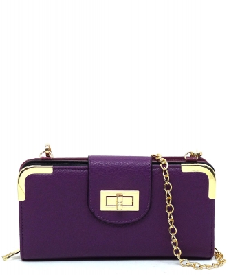 Fashion Turn Lock Crossbody Wallet AD041 PURPLE